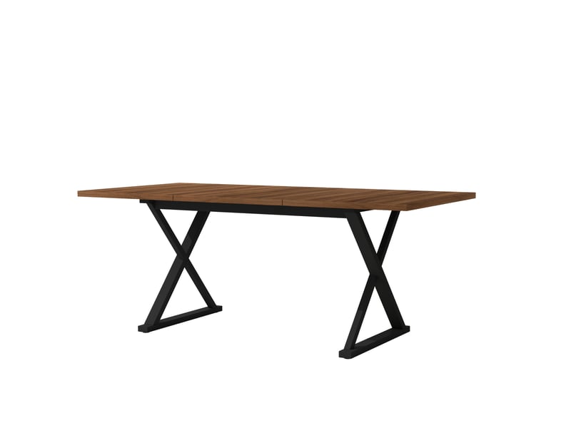  Table à manger 180x90 cm style moderne, 6 à 8 personnes, mdf, métal, noyer et noir  - Conforama A
