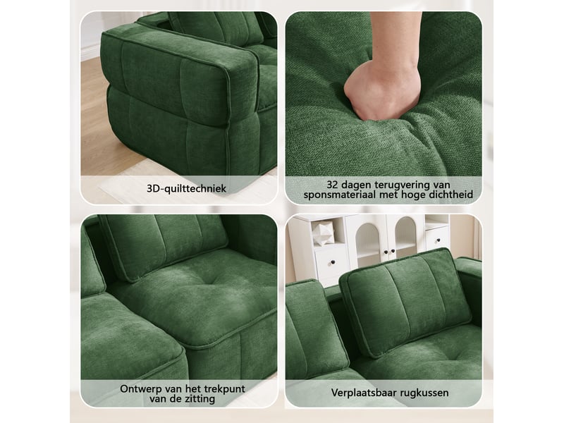  Canapé modulable en u 4 places avec 2 poufs, en polyester vert  - Conforama D