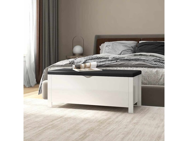  Boîte de rangement, coffre de rangement coussin blanc brillant 105x40x45cm aggloméré  - Conforama B