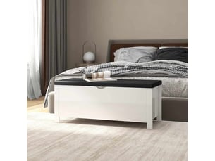 Boîte de rangement, coffre de rangement coussin blanc brillant 105x40x45cm aggloméré
