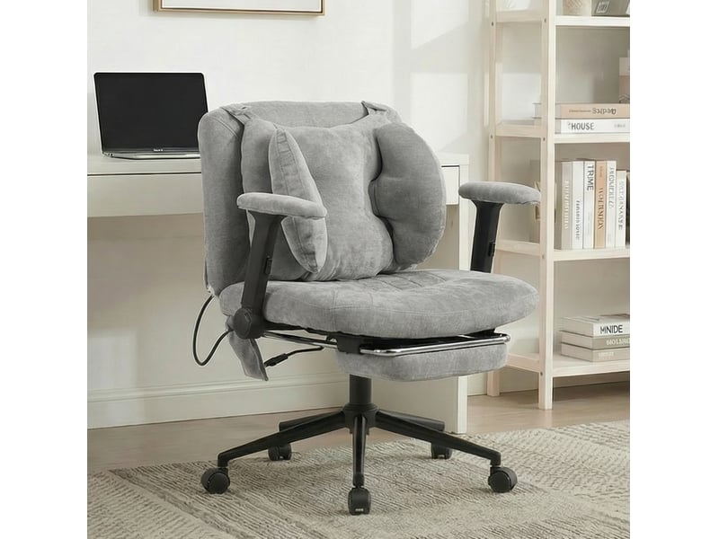  Chaise de bureau gaming grise en tissu, hauteur réglable, repose-pieds, roulettes et soutien lombaire ajustable  - Conforama B