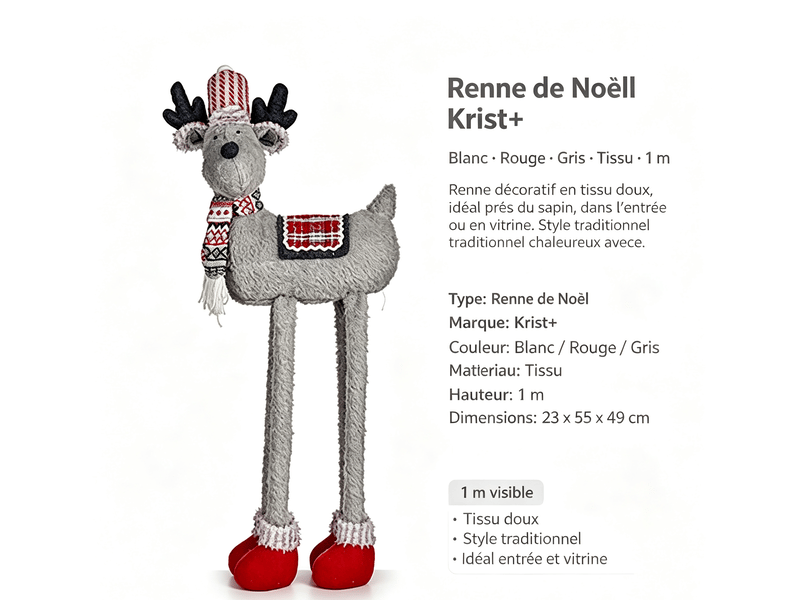  Renne de noël krist+ blanc rouge gris 1 m S3611561 - Conforama E