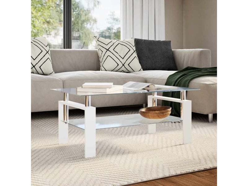  Table basse rectangulaire | table de salon blanc et transparent 95x55x40 cm verre trempé  - Conforama C