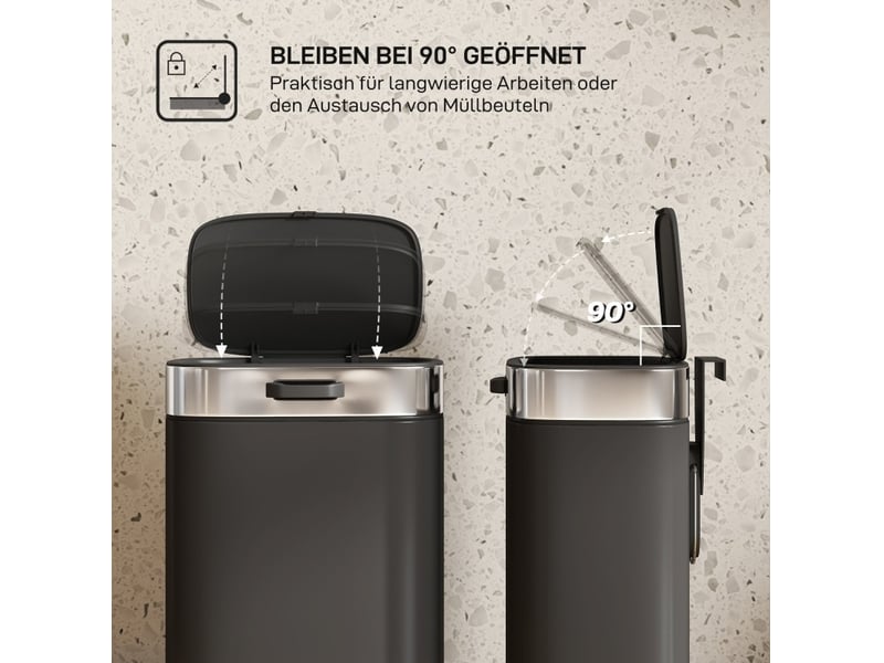  Poubelle de cuisine 21,5x19,5x30 cm couvercle à maintien ouvert métal noir  - Conforama E