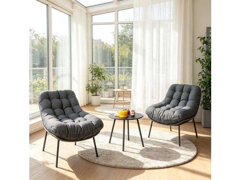 Salon de jardin 2 personnes 66x99x73 cm avec coussins de 15 cm métal gris - Conforama B
