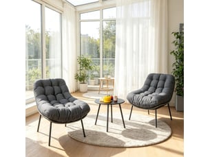 Salon de jardin 2 personnes 66x99x73 cm avec coussins de 15 cm métal gris