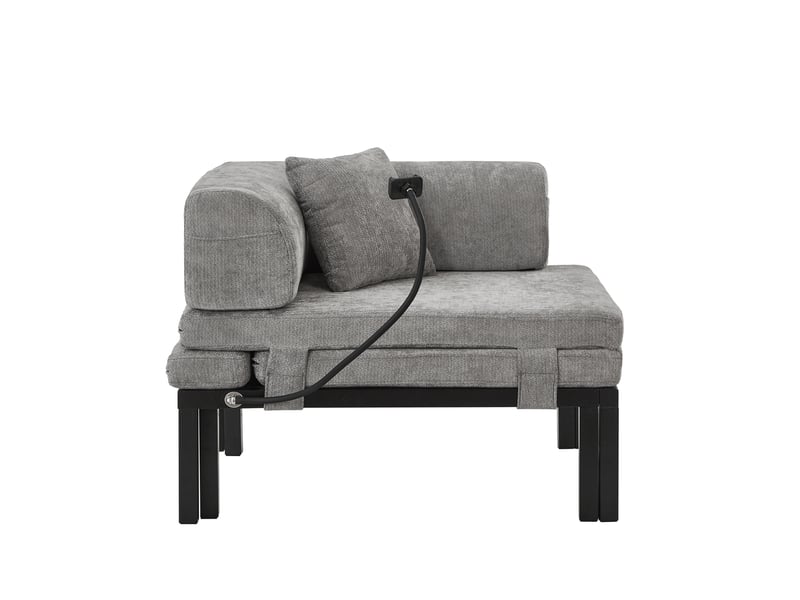  Canapé-lit pliant 1 place avec lit coulissant, bois et velours gris clair  - Conforama A