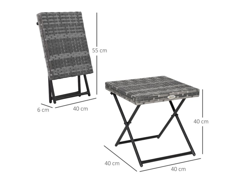  Table basse de jardin pliante en rotin synthétique gris 40x40x40 cm  - Conforama C