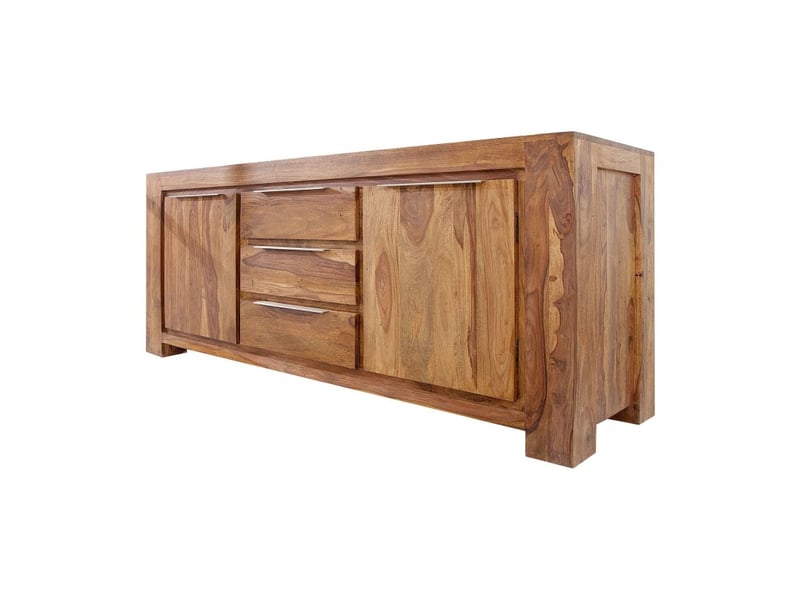  Buffet gradi 175 cm en bois massif de sheesham verni – 2 portes, 3 tiroirs et veinage naturel  - Conforama A