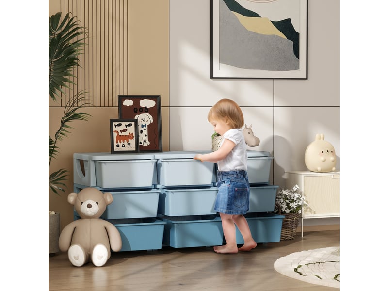  Boîte de rangement pour enfants, 9 tiroirs, bleue  - Conforama B
