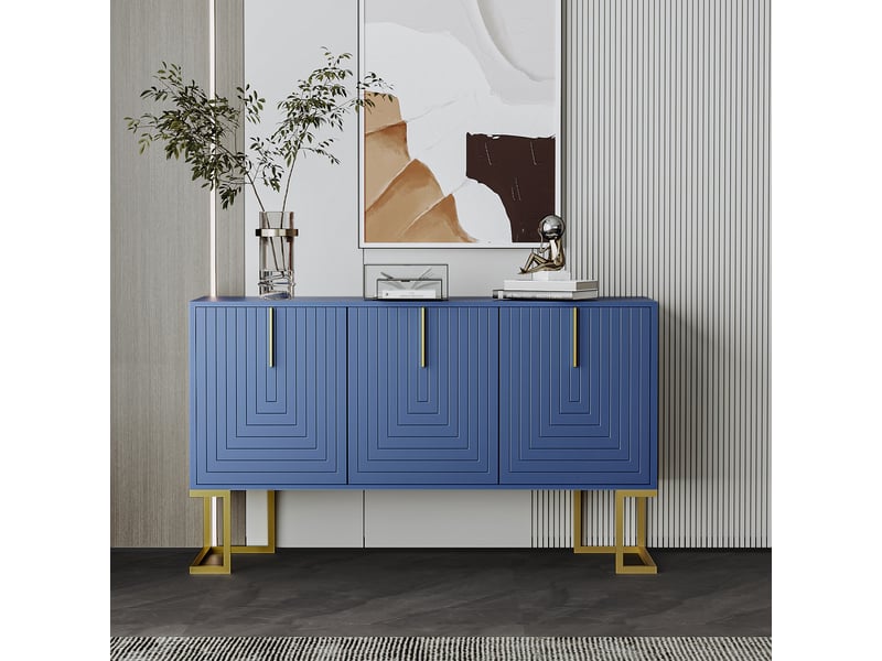 Buffet moderne 3 portes bleu marine avec étagères réglables et base en métal pour cuisine et salle à manger - Conforama B