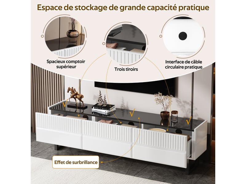  Ensemble meuble tv avec rangements et table basse pour salon en mdf 170×35×47 cm noir et blanc  - Conforama D