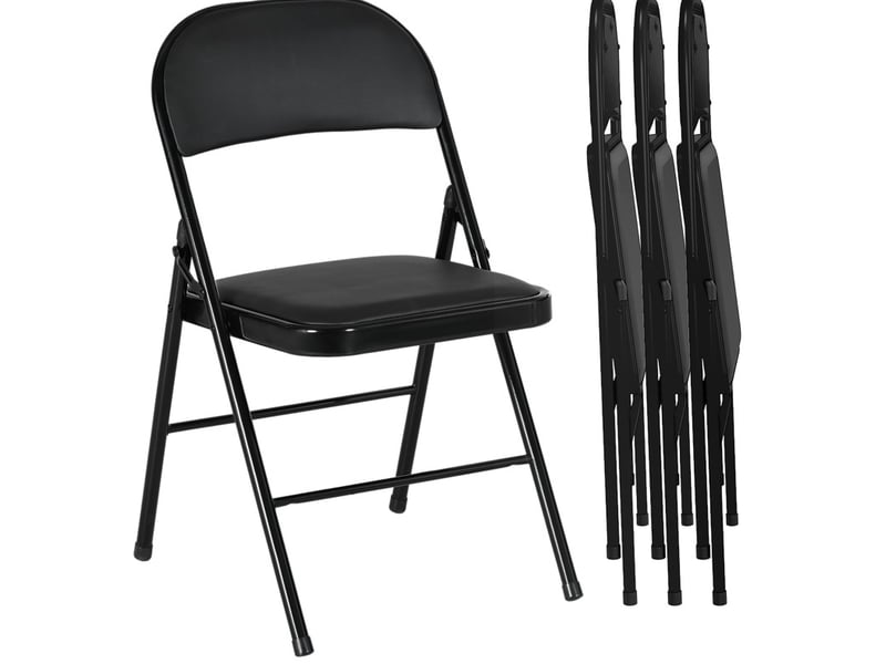  Lot de 4 chaises pliantes noires en similicuir avec structure métallique  - Conforama E