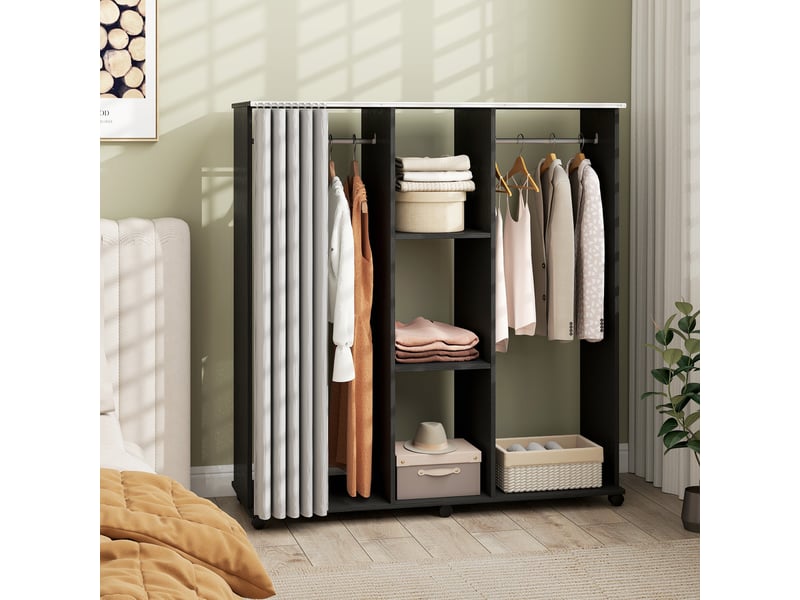  Armoire penderie meuble de rangement mobile 6 roulettes 120l x 40l x 128h cm en bois noir  - Conforama C
