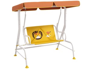 Balancelle de jardin 2 places à motif lion, auvent inclinable, charge maximale 60 kg, 110 x 70 x 110 cm, jaune