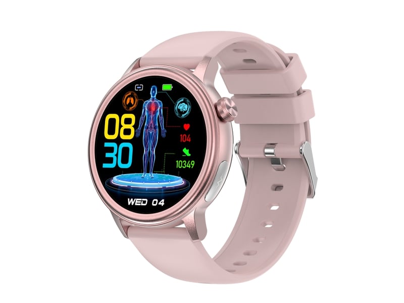 (rose) montre connectée avec un écran couleur de 1,39 pouce et un bracelet en silicone, compatible avec les appels bluetooth et la fonction ecg.