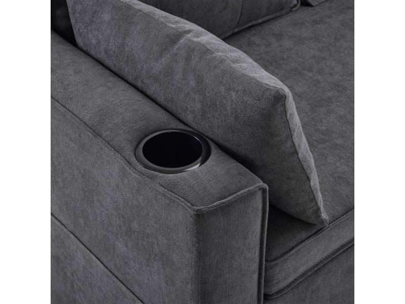 Canapé d'angle convertible canapé-lit réversible canapé 3 places avec coffre de rangement porte-gobelets - gris - Conforama B