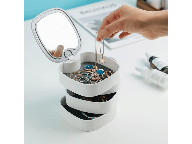  Boîte à bijoux, boîte à bijoux rotatif, boîte à bijoux avec miroir, boite a bijoux voyage blanc  - Conforama E