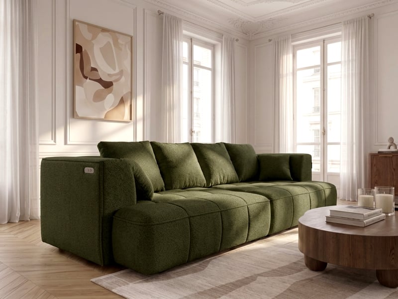  Bobochic canapé droit convertible double avance-recule électrique clovis tissu lisse vert CLOVIS - Conforama D