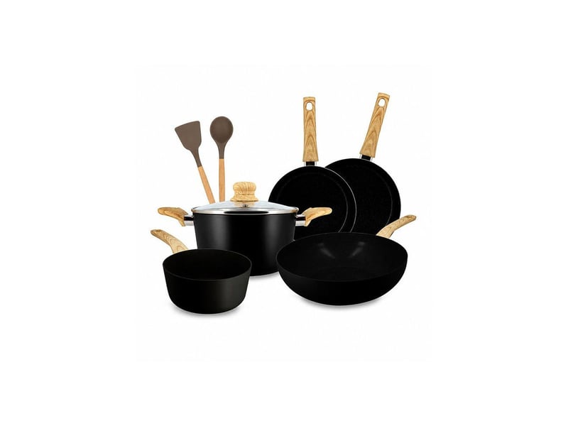 Batterie de cuisine induction noir colorama 9 pieces en aluminium avec revetement antiadhesif MEN3256391047309 - Conforama A