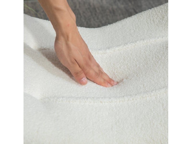  Tabouret repose-pieds 67 x 45 x 38 cm, blanc crème, polyester, pieds en bois de hêtre pour salon  - Conforama E