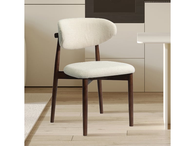  Lot de 2 chaises en tissu bouclette beige pieds en chêne massif foncé  - Conforama D