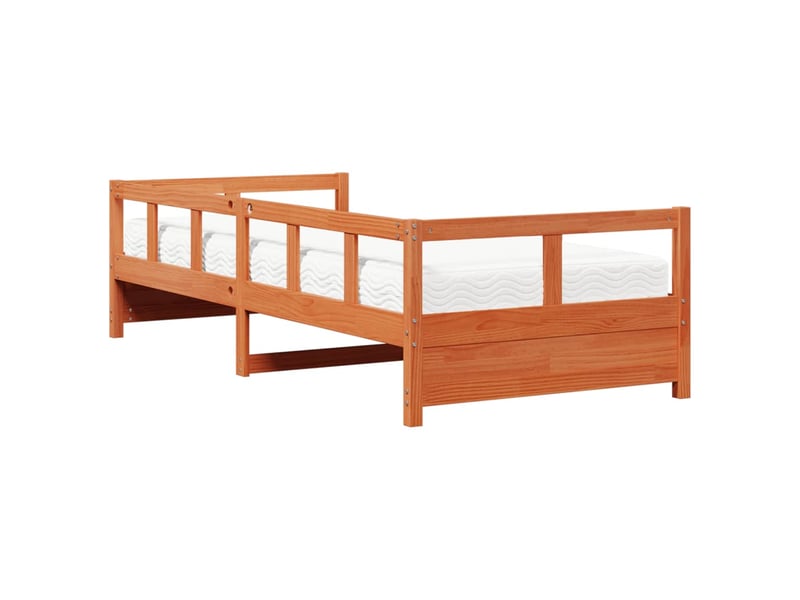  Lit simple- lit adulte -  lit de jour avec matelas  marron 80x200 cm bois pin massif  - Conforama D