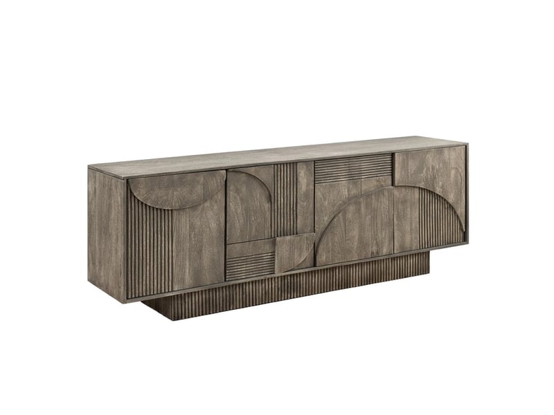  Buffet 170 cm 4 portes bois massif manguier fumé gris – collection orino  - Conforama A