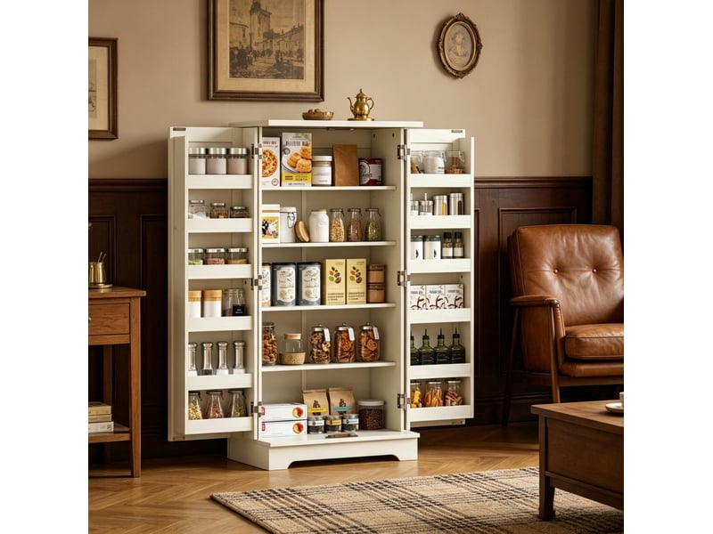  Armoire de cuisine 60x40x120 cm à portes mdf et panneau de particules crème  - Conforama C