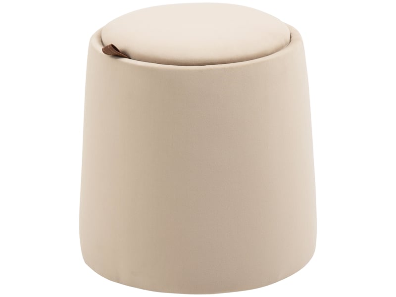  Tabouret rond ottoman avec espace de rangement aspect velours beige, couvercle amovible ø44cm x 47,5cm comme table d'appoint 838-270V00BG - Conforama B