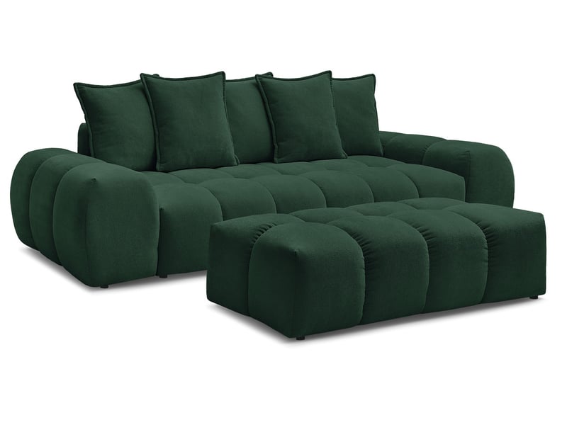 Bobochic canapé droit convertible coffre everest tissu texturé avec pouf vert EVEREST - Conforama A