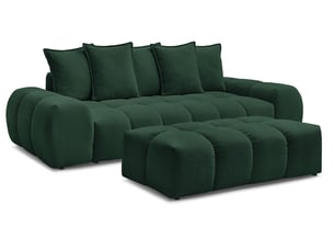Canapé droit convertible BOBOCHIC EVEREST 3 places Tissu vert avec coffre de rangement