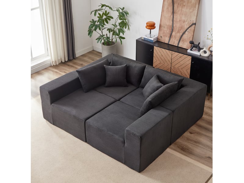  Canapé d'angle modulable 4 places en velours côtelé noir homvra  - Conforama B
