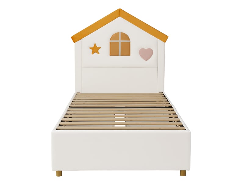  Lit enfant 90×200 cm cabane rembourré avec 4 tiroirs de rangement, beige  - Conforama A