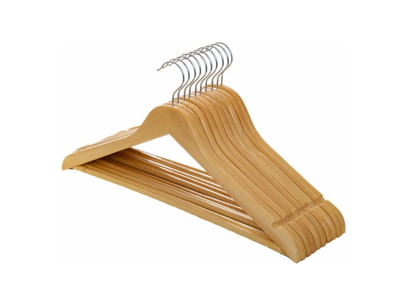 Cintre enfant en bois, lot de 20, avec barre de suspension, encoches, crochet rotatif à à 360°, longueur 44.5 cm, couleur naturelle + argent - Conforama D