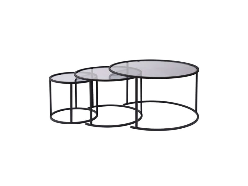  Tables basses gigognes en verre trempé et métal noir et gris ø80, ø60 et ø42 cm lot de 3  - Conforama A