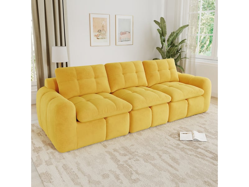  Canapé droit modulable 3 places en chenille jaune – 264 x 97 x 68 cm Fay Lum - Conforama D