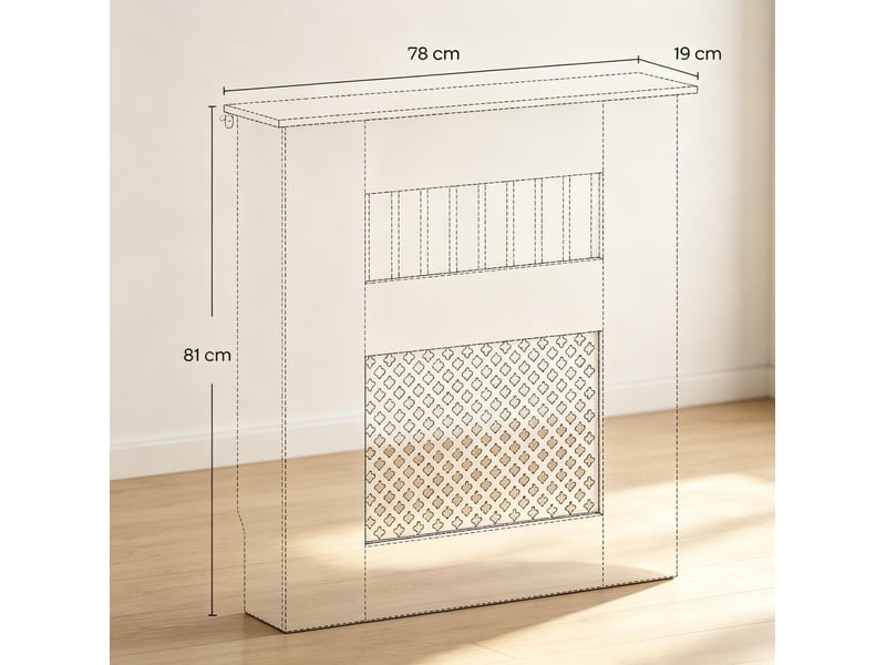  Cache-radiateur blanc 78 x 19 x 81 cm en mdf, plateau effet bois clair et motif ajouré, pour votre intérieur  - Conforama C