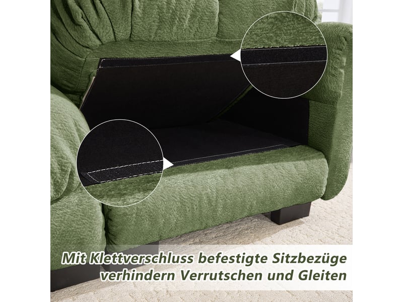 Canapé modulable 4 places en u, canapé d'angle panoramique avec tissu chenille vert, design ergonomique et coussins matelassés pour salon moderne - Conforama W