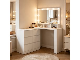 Coiffeuse 6 tiroir(s) Miroir Led avec 0 tabouret(s) inclu(s)  <strong>MEULVA</strong> <strong></strong>  coloris blanc