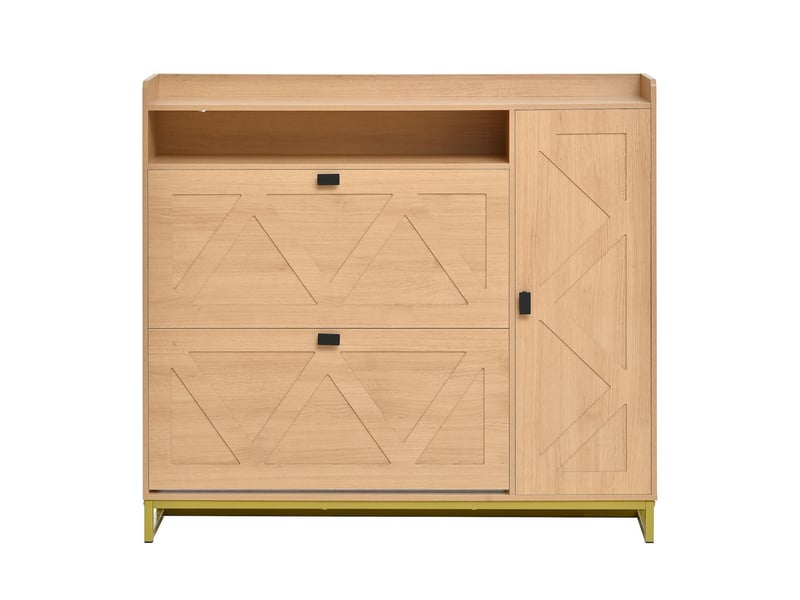  Meuble à chaussures avec abattants et placard mdf naturel et métal 110x24x100 cm - pangivo  - Conforama A