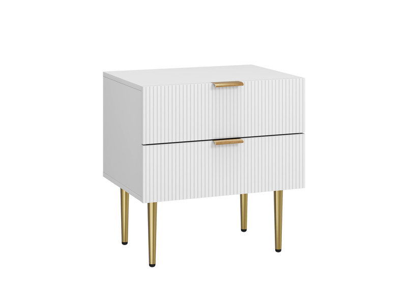  Table de chevet blanche à motif ondulé avec 2 tiroirs  - Conforama A