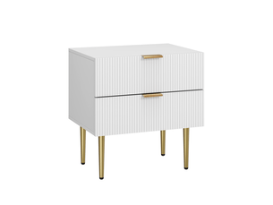 Table de chevet blanche à motif ondulé avec 2 tiroirs