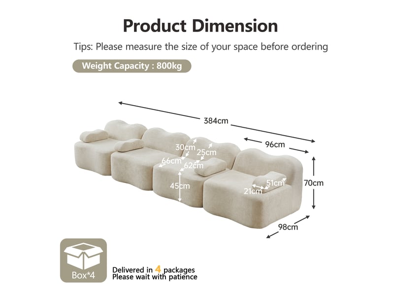  Canapé d'angle modulaire 4 places sans cadre en velours beige  - Conforama E