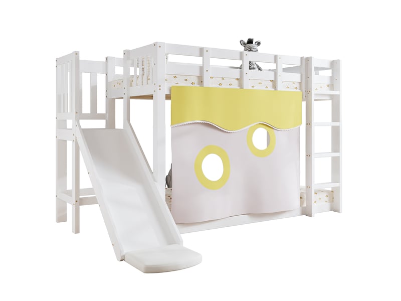  Lit superposé 244,5x165x140,5 cm avec escalier, toboggan, barrières, bois et mdf blanc  - Conforama A