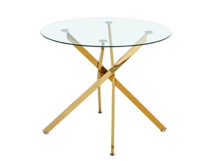 Table à manger ronde moderne, verre trempé et pieds dorés, 80 × 80 × 76 cm, style minimaliste