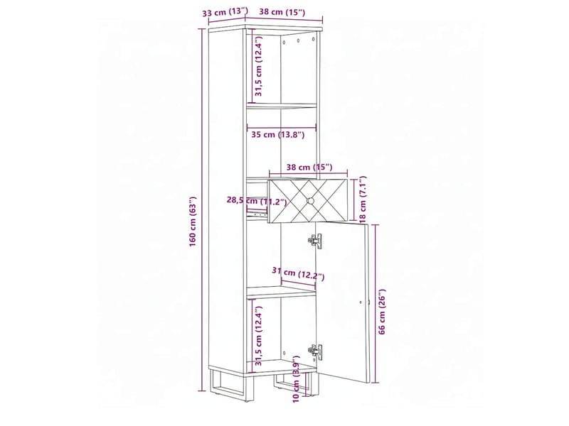  Armoire de salle de bain, cabinet de salle de bain noir 38x33x160 cm bois massif manguier cf65120  - Conforama E