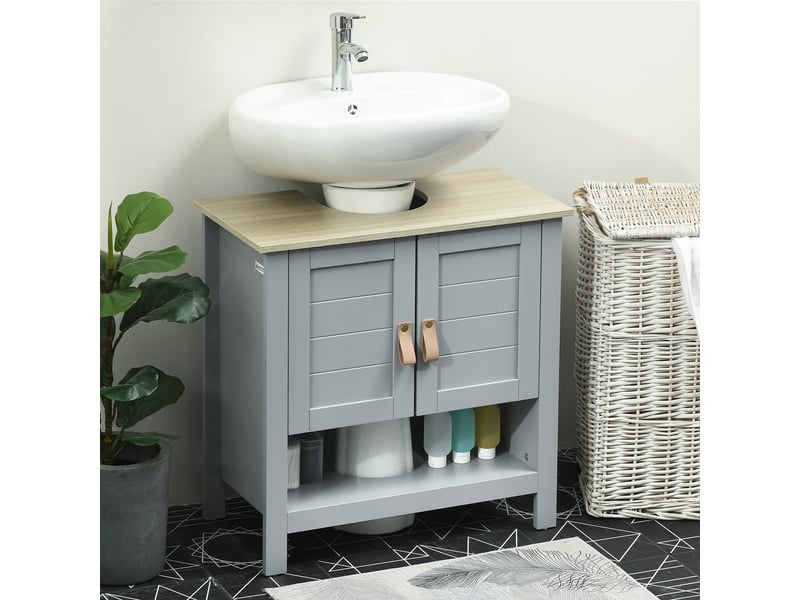  Meuble sous lavabo gris à 2 portes, découpe en u, étagère réglable, 60 x 30 x 60 cm  - Conforama C