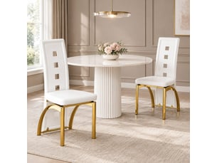 Chaises de salle à manger lot de 2 dossier perforé - pieds en métal doré, pu blanc mat - 102,5 cm