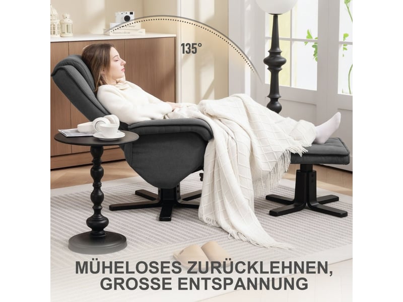Chaise fauteuil relax tabouret rotation 360° dossier réglable fonction allongée fonction bascule aspect velours appui-tête - Conforama E